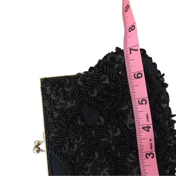 Vintage black beaded formal purse evening bag special occasion Holiday party - Picture 12 of 12
